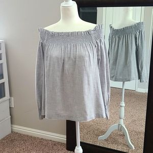 LOFT Grey Linen Off Shoulder Top